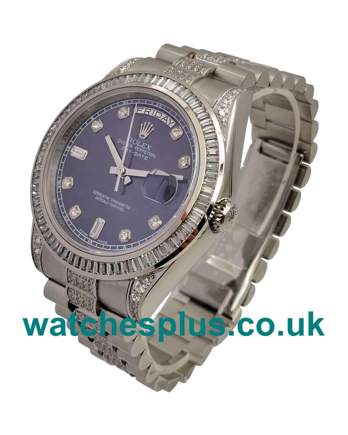 UK 41 MM Luxury Replica Rolex Day-Date 118346 With Blue Dials And Steel Cases For Sale