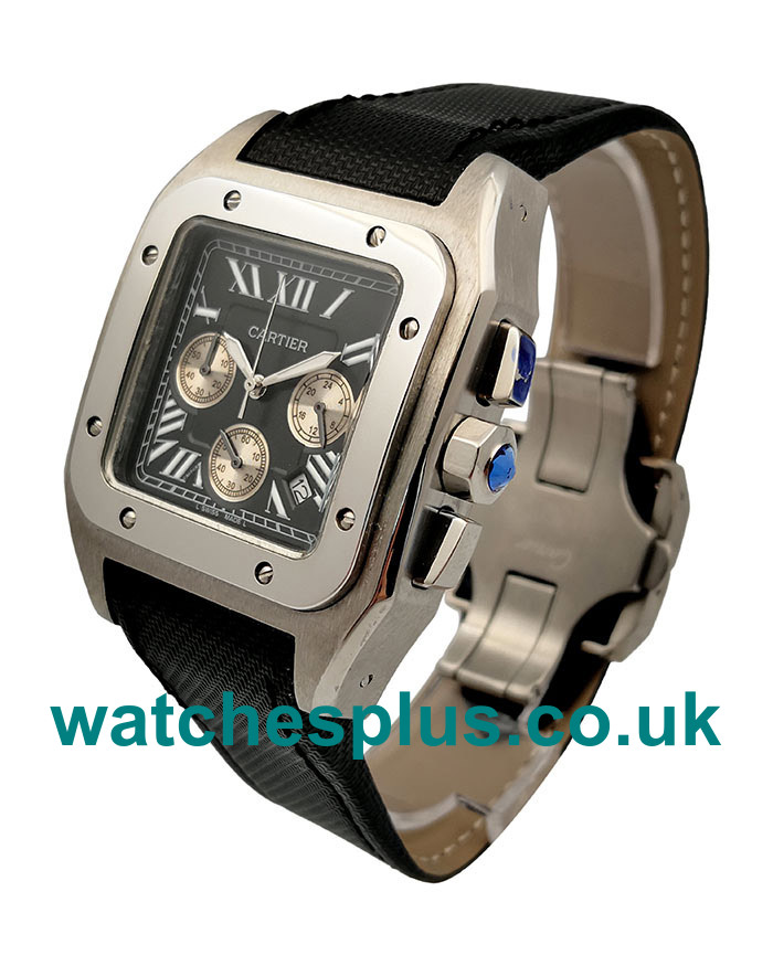 UK Perfect 1:1 Fake Cartier Santos 100 W20090X8 With Black Dials Steel Cases For Sale