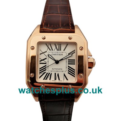 Swiss Luxury 34 MM Fake Cartier Santos 100 W20108Y1 With Silver Dials And Rose Gold Cases Onlineddd