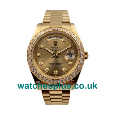 Swiss Luxury UK Champagne Dials Fake Rolex Day-Date 218348 With Gold Cases For Men