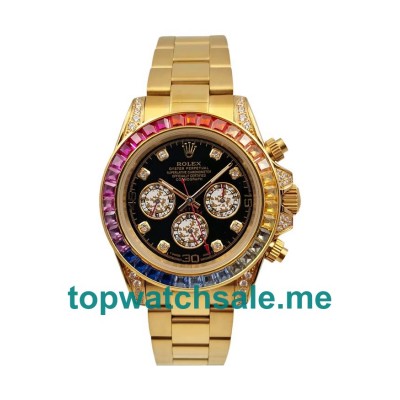 UK Swiss Luxury Rolex Daytona 116598 RBOW Replica Watches With Black Dials And Gold Cases For Sale