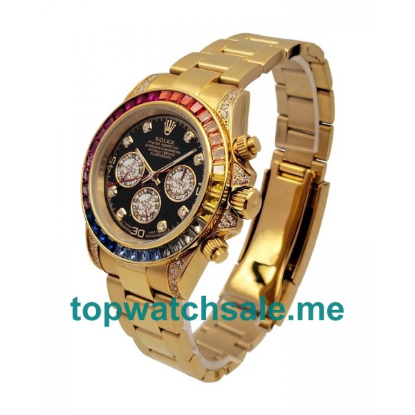 UK Swiss Luxury Rolex Daytona 116598 RBOW Replica Watches With Black Dials And Gold Cases For Sale