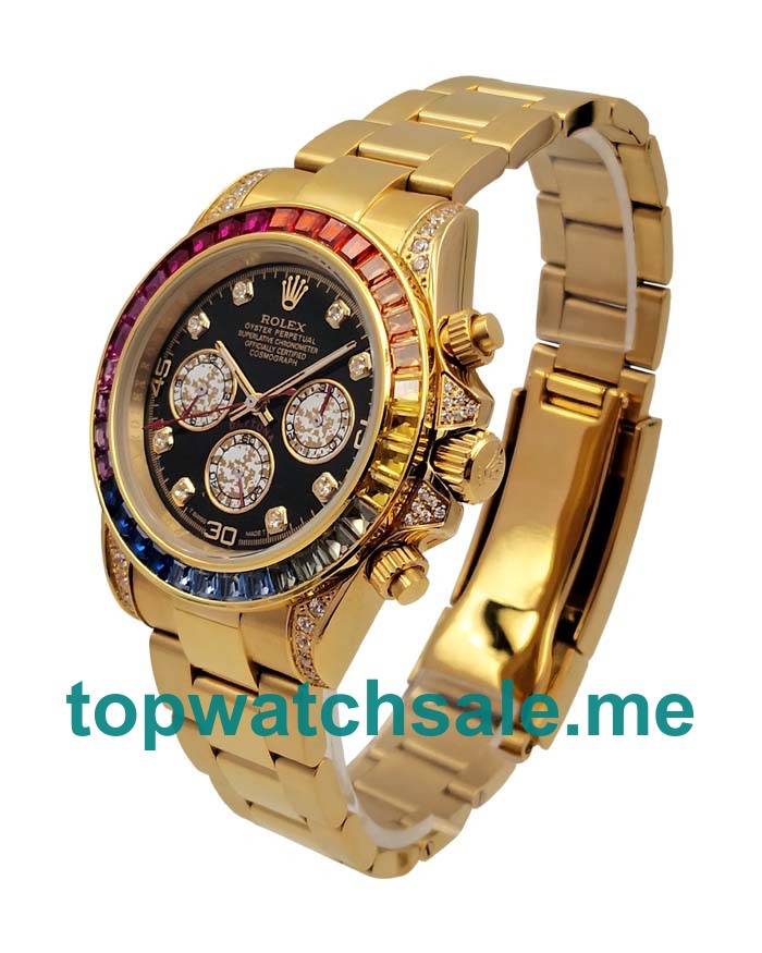 UK Swiss Luxury Rolex Daytona 116598 RBOW Replica Watches With Black Dials And Gold Cases For Sale