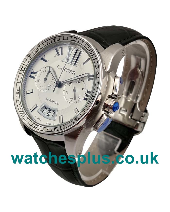 UK Cheap Cartier Calibre De Cartier W7100046 Replica Watches With Silver Dials For Sale