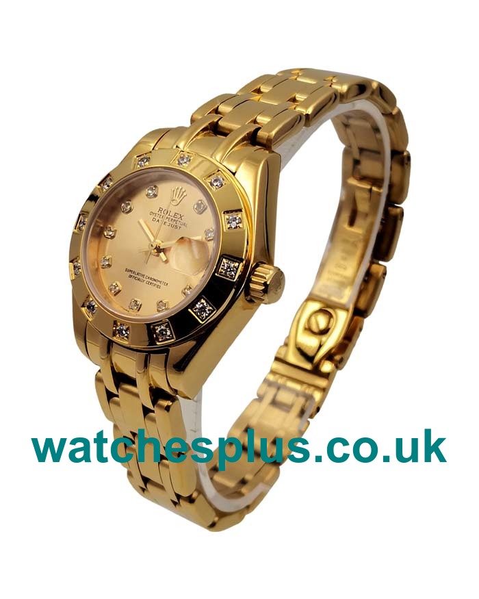 UK 1:1 Perfect Rolex Pearlmaster 81318 Replica Watches With Champagne Dials For Women