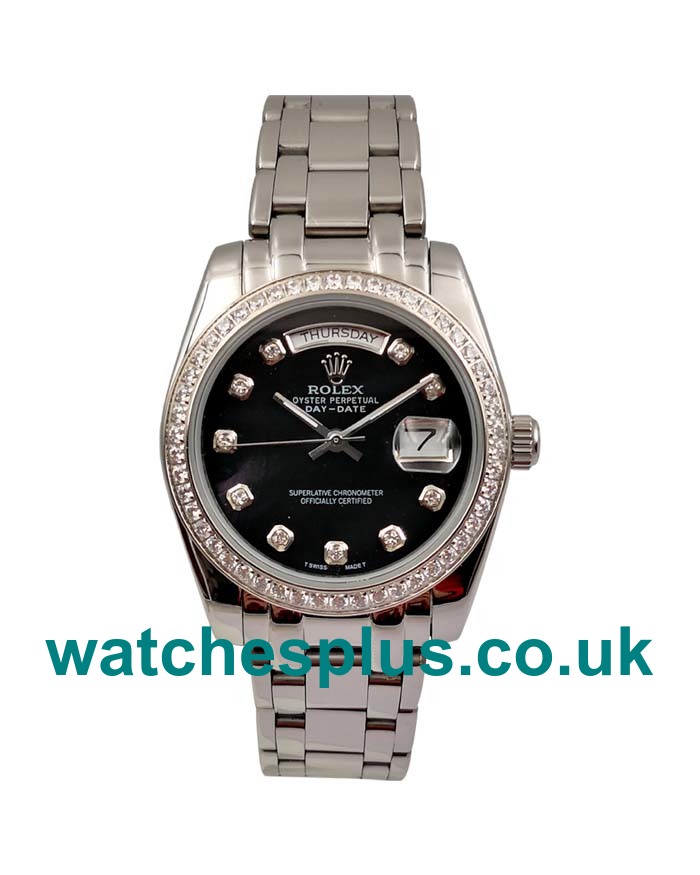 UK Top Quality Rolex Day-Date 118346 Replica Watches With Black Dials For Sale