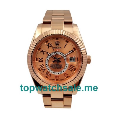 UK Luxury Rolex Sky-Dweller 326935 Replica Watches With Champagne Dials And Rose Gold Cases Online