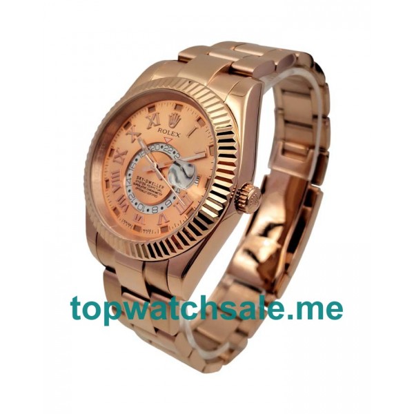 UK Luxury Rolex Sky-Dweller 326935 Replica Watches With Champagne Dials And Rose Gold Cases Online