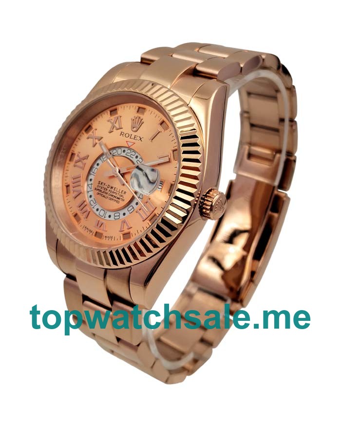 UK Luxury Rolex Sky-Dweller 326935 Replica Watches With Champagne Dials And Rose Gold Cases Online