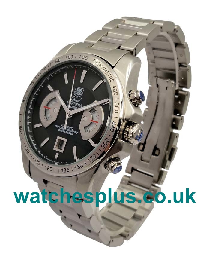 UK 44 MM Swiss TAG Heuer Grand Carrera CAV511A.BA0902 Replica With Black Dials Steel Bracelets