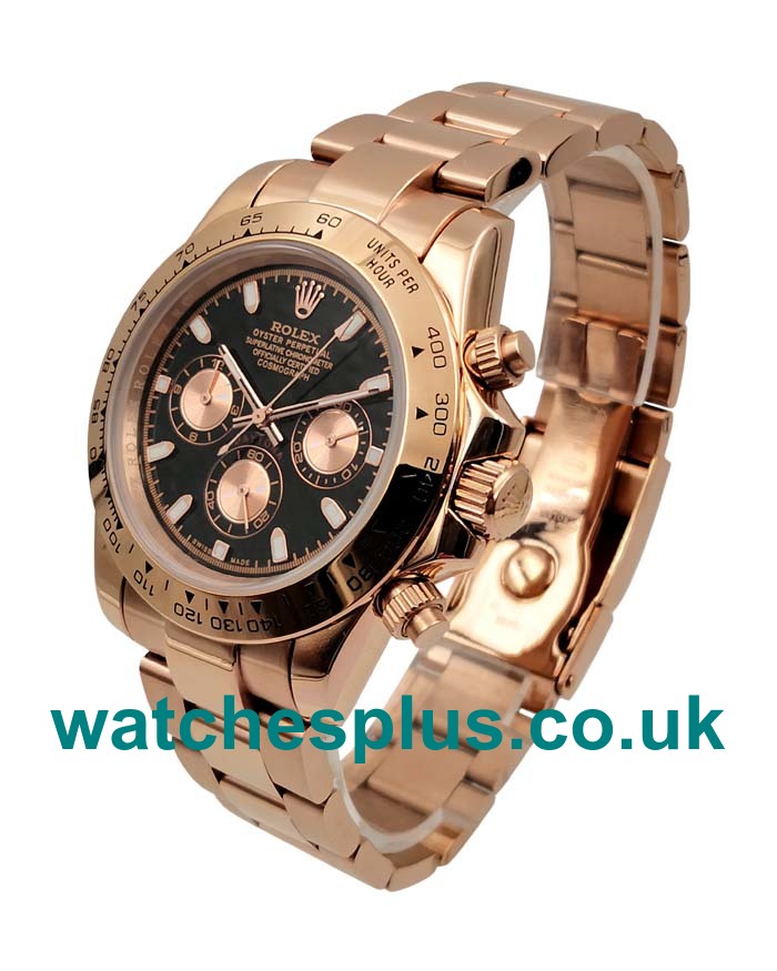 UK Swiss Black Dial Rolex Daytona 116505 Replica Watches With Rose Gold Cases