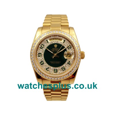 UK AAA Quality Rolex Day-Date 118348 Replica Watches With Green Diamonds Dials For Sale