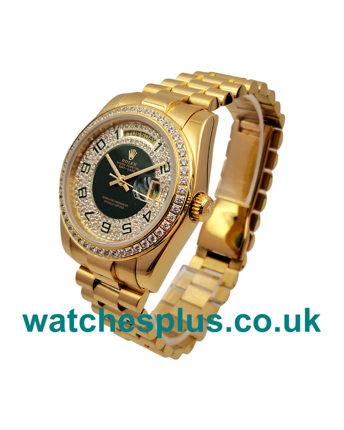 UK AAA Quality Rolex Day-Date 118348 Replica Watches With Green Diamonds Dials For Sale