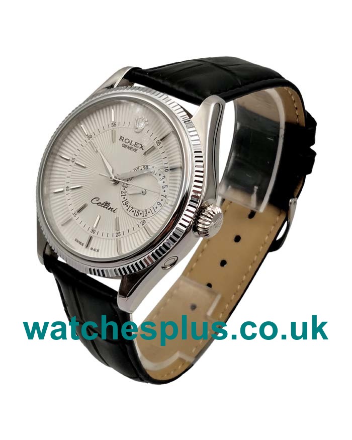 UK High Quality 39 MM Fake Rolex Cellini 50519 With White Dials And Steel Cases For Sale