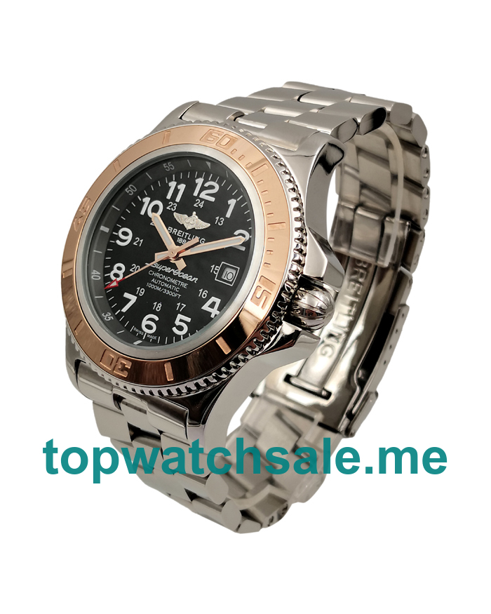 UK Luxury Black Dials Breitling Superocean A17392 Replica Watches With Steel & Rose Gold Cases For Men