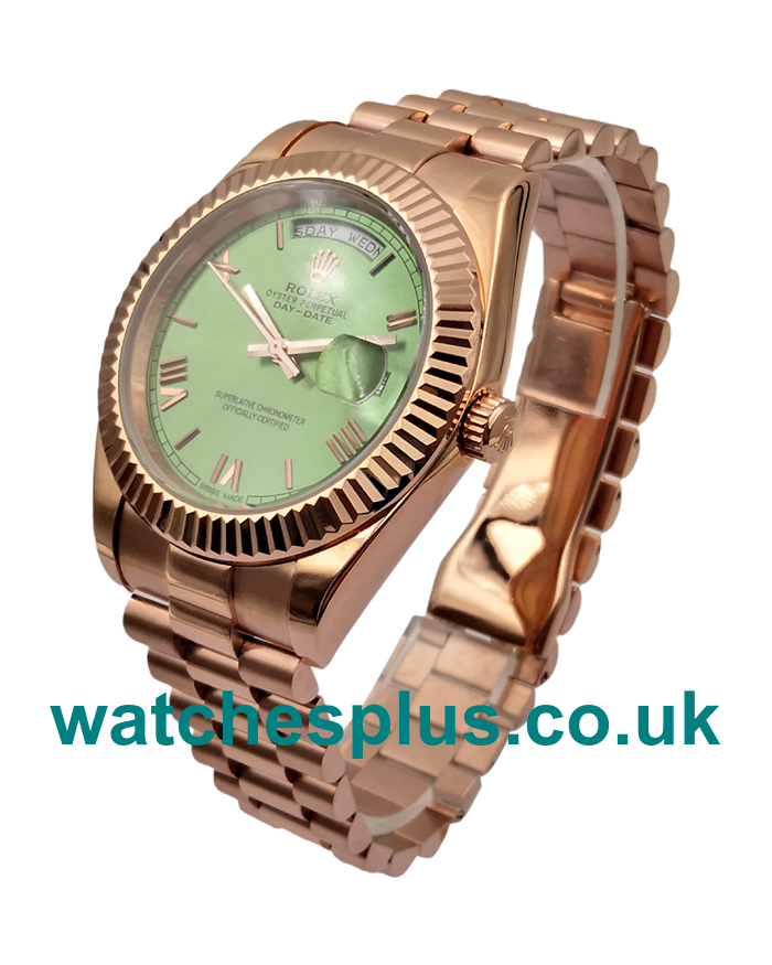 UK Best Quality Green Dials Rolex Day-Date 228235 Replica Watches With Rose Gold Cases Online