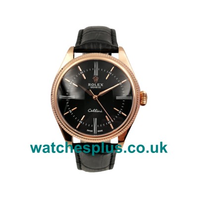 UK Top Swiss Black Dials Rolex Cellini 50505 Replica Watches With Rose Gold Cases Online