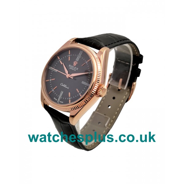 UK Top Swiss Black Dials Rolex Cellini 50505 Replica Watches With Rose Gold Cases Online