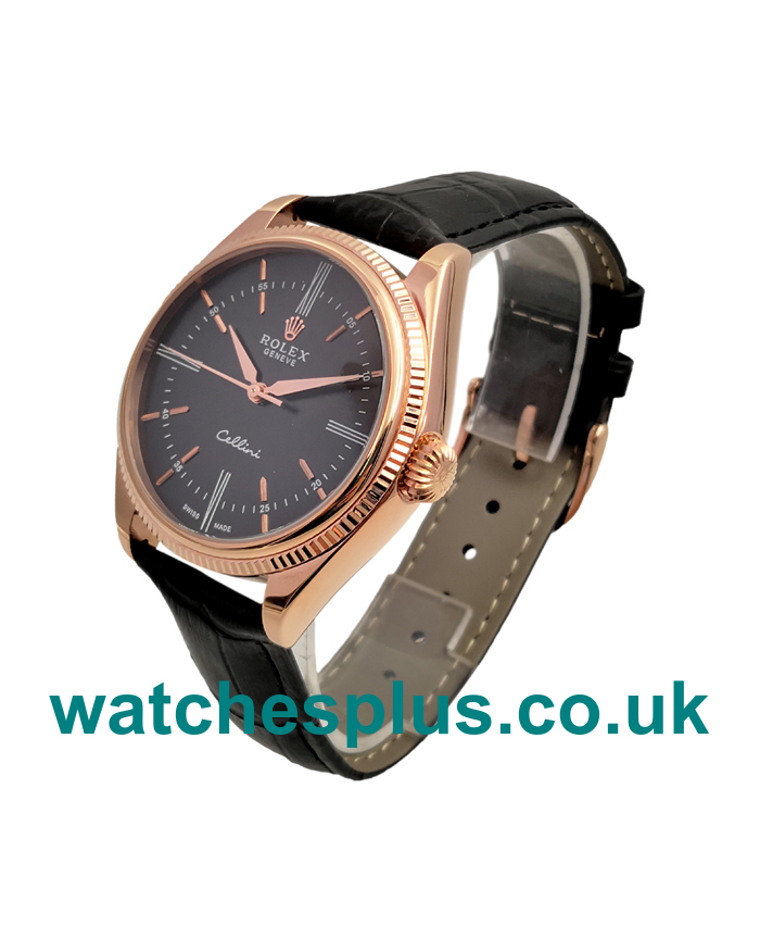 UK Top Swiss Black Dials Rolex Cellini 50505 Replica Watches With Rose Gold Cases Online