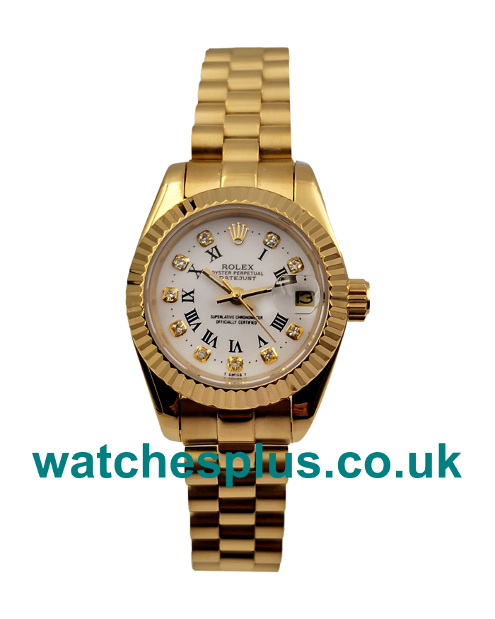26 MM Cheap Rolex Lady-Datejust 68278 Replica Watches With White Dials For Women