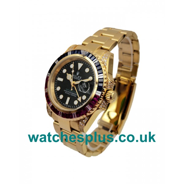 UK Perfect Online Replica Rolex GMT-Master II 116758 With Black Dials Gold Cases For Men