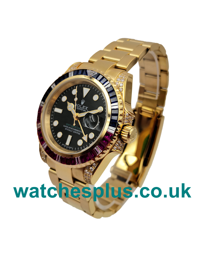 UK Perfect Online Replica Rolex GMT-Master II 116758 With Black Dials Gold Cases For Men