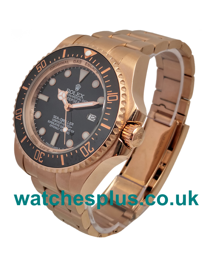 UK Luxury 1:1 Rolex Sea-Dweller Deepsea 126660 Replica Watches With Black Dials And Rose Gold Cases For Sale