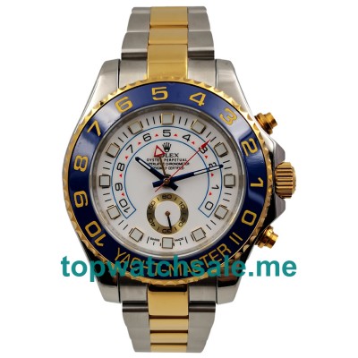 UK Perfect 1:1 Fake Rolex Yacht-Master II 116681 With White Dials And Gold & Steel Cases For Men