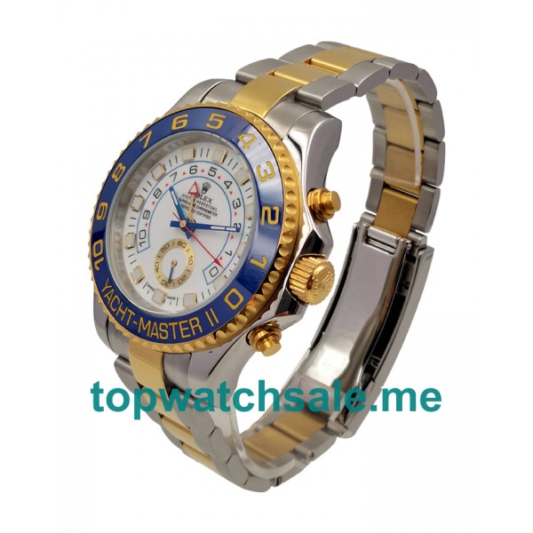 UK Perfect 1:1 Fake Rolex Yacht-Master II 116681 With White Dials And Gold & Steel Cases For Men