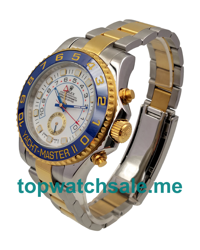 UK Perfect 1:1 Fake Rolex Yacht-Master II 116681 With White Dials And Gold & Steel Cases For Men