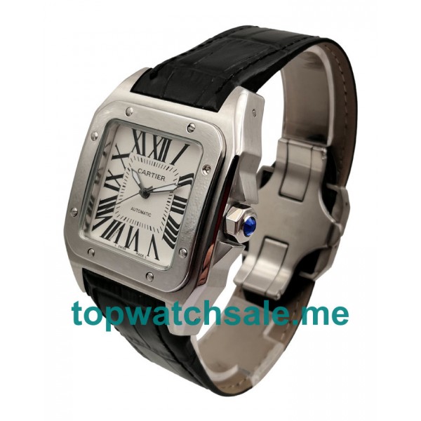 UK Best Quality Fake Cartier Santos 100 W20106X8 With White Dials For Men Online