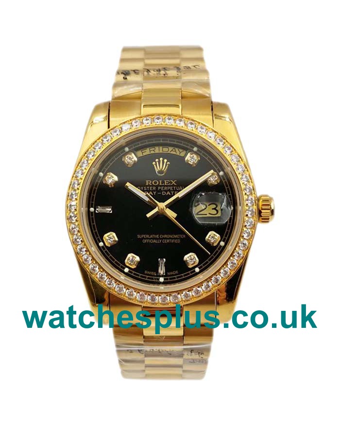 36 MM High Quality Rolex Day-Date 18038 Replica Watches With Black Dials For Sale