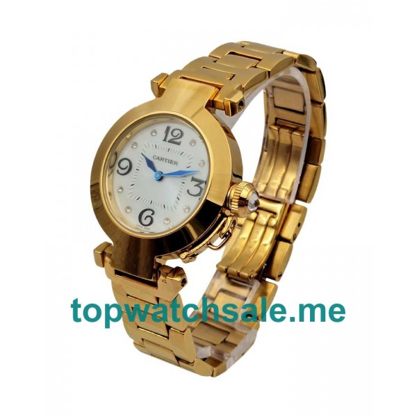 UK AAA Quality Cartier Pasha De Cartier WJ11891G Replica Watches With White Dials Online