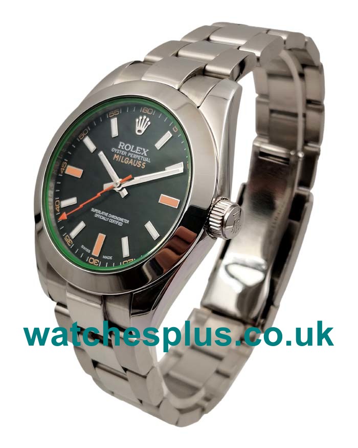 UK Best 1:1 Rolex Milgauss 116400 GV Replica Watches With Black Dials For Men